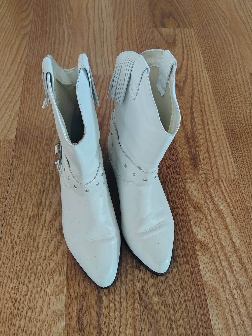 White Pointed-Toe Fringe Ankle Boots